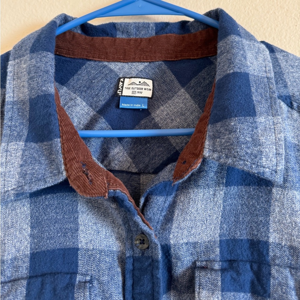 KAVU Billie Jean Shirt Long Sleeve Flannel Button Down Shirt Top Size L - Picture 2 of 13